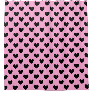 Rideaux De Douche Coeurs de polka noir sur coton bonbon rose