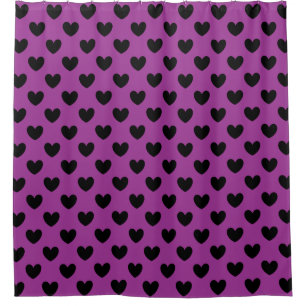 Rideaux De Douche Coeurs de polka noir sur violet