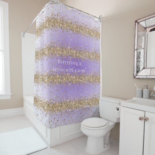 Rideaux De Douche Coeurs d'or Sparkle Purple Parties scintillant cit (En situation)