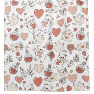 Rideaux De Douche Cœurs d'ours mignons motif de la Saint-Valentin