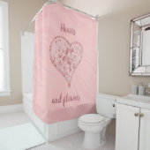Rideaux De Douche Coeurs et fleurs roses (En situation)