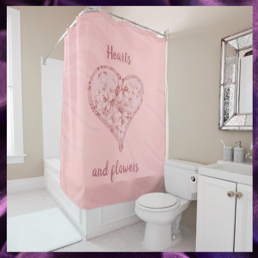 Rideaux De Douche Coeurs et fleurs roses
