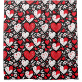 Rideaux De Douche Coeurs et fleurs rouges, noirs et blancs (Devant)