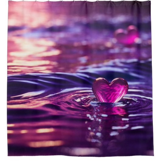 Rideaux De Douche "Coeurs flottant sur l'eau avec teinte violette et (Devant)