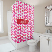 Rideaux De Douche Coeurs griffés rouges et roses modernes Valentine  (En situation)