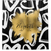 Rideaux De Douche Coeurs Motif et Golden Foil (Devant)