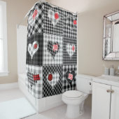 Rideaux De Douche Coeurs Noir Blanc Patchwork Sans Couleur. (En situation)
