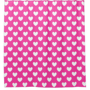 Rideaux De Douche Coeurs polka blanc sur rose fuchsia