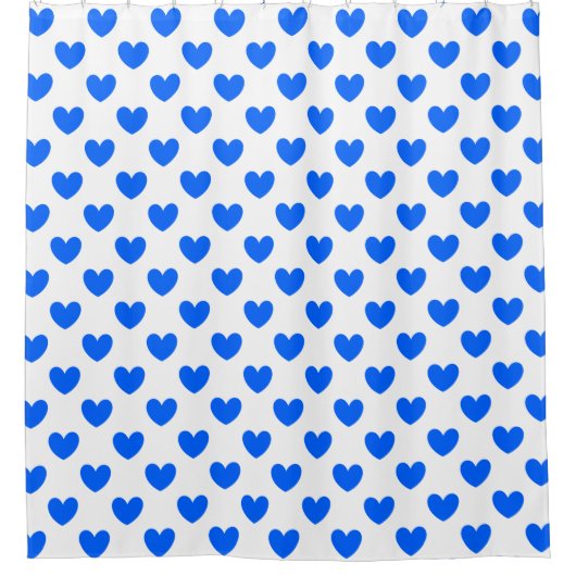 Rideaux De Douche Coeurs polka bleu sur blanc (Devant)