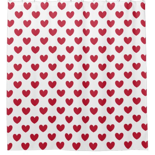 Rideaux De Douche Coeurs polka rouge sur blanc (Devant)