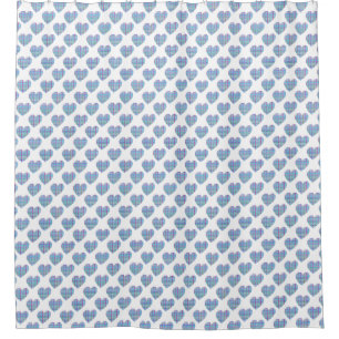 Rideaux De Douche Coeurs rayés bleus sur blanc