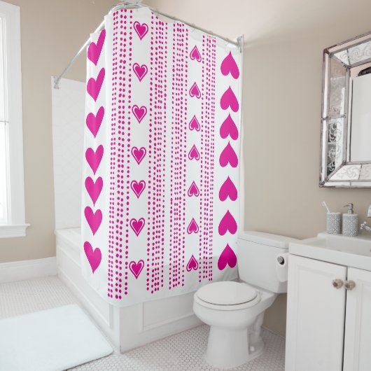 Rideaux De Douche Coeurs roses (En situation)