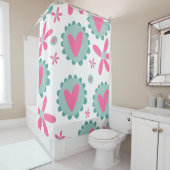Rideaux De Douche Coeurs Roses Et Fleurs Roses Motif (En situation)