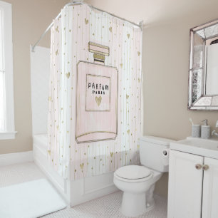 Rideaux De Douche Cœurs roses et or Paris Parfum Chic Mode