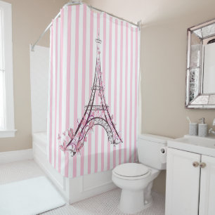 Rideaux De Douche Cœurs roses et papillons Paris Tour Eiffel