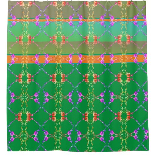 Rideaux De Douche Coeurs roses sur Apricot et Vert (Devant)