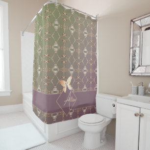 Rideaux De Douche Coeurs roses sur la mousse de prune