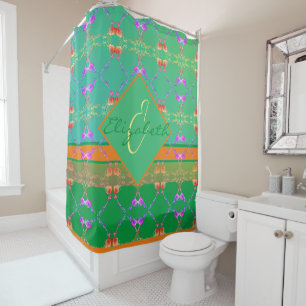 Rideaux De Douche Coeurs roses sur Turquoise et Apricot