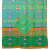 Rideaux De Douche Coeurs roses sur Turquoise et Apricot (Devant)