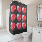 Rideaux De Douche Coeurs rouges en Saint Valentin hitech noir (En situation)