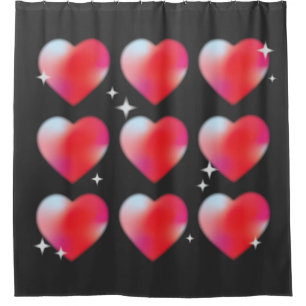 Rideaux De Douche Coeurs rouges en Saint Valentin hitech noir