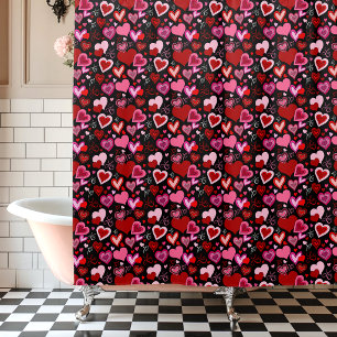 Rideaux De Douche Cœurs rouges roses noirs Motif d'amour