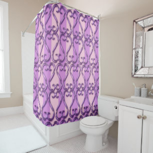 Rideaux De Douche Cœurs torsadés fantaisistes rayures roses violette