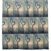 Rideaux De Douche Coeurs vapeur Photographie Bleu et Beige (Devant)