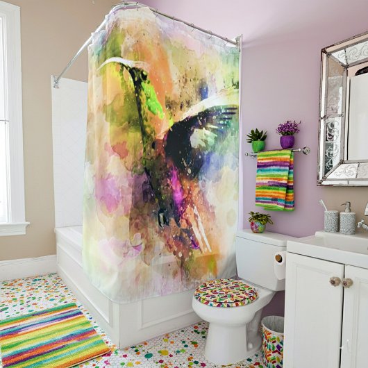 Rideaux De Douche Colibri à l'aquarelle