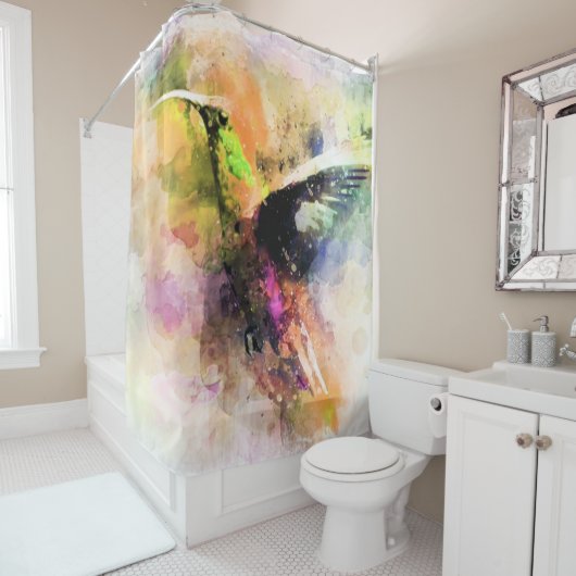 Rideaux De Douche Colibri d'aquarelle (En situation)