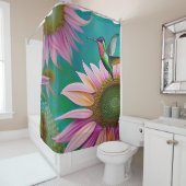 Rideaux De Douche Colibri et tournesol rose (En situation)