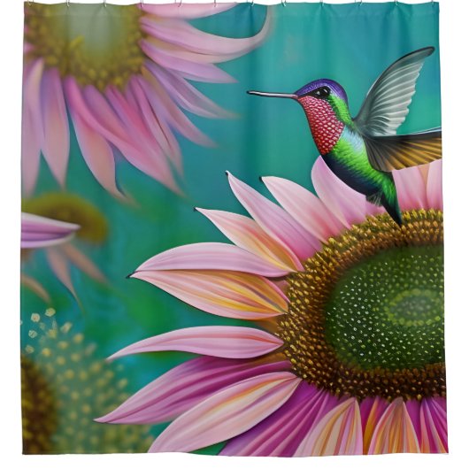 Rideaux De Douche Colibri et tournesol rose (Devant)