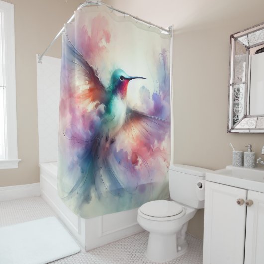 Rideaux De Douche Colibri gracieux en aquarelle (En situation)