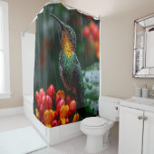 Rideaux De Douche Colibri perché sur une fleur vive (En situation)