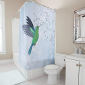 Rideaux De Douche Colibri Vert Avec Fleur De Cerisier Bleu (En situation)