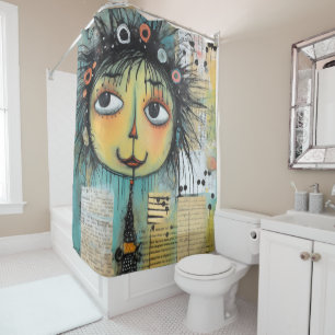 Rideaux De Douche Collage Art Girl Lady 1