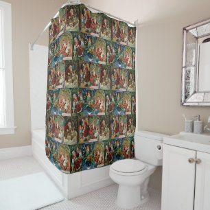 Rideaux De Douche Collage de cartes de Noël victoriennes colorées