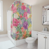 Rideaux De Douche Collage de fleurs d'été aquarelle (En situation)