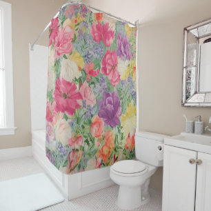 Rideaux De Douche Collage de fleurs d'été aquarelle