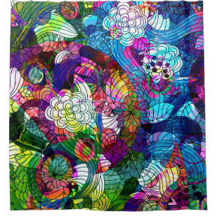 Rideaux De Douche Collage de fleurs rétro colorées