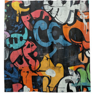 Rideaux De Douche Collage de graffiti urbain avec des couleurs vives