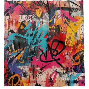 Rideaux De Douche Collage de graffiti urbain avec peinture aux coule