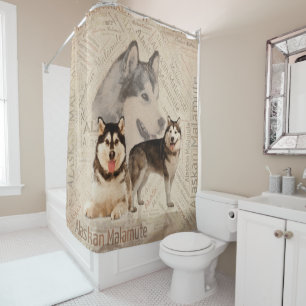 Rideaux De Douche Collage de Malamute d'Alaska sur le motif de mot