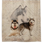 Rideaux De Douche Collage de Malamute d'Alaska sur le motif de mot (Devant)