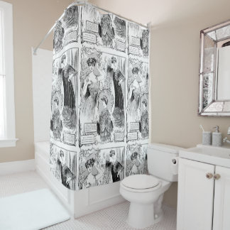 Rideaux De Douche Collage d'illustration de mode rétro