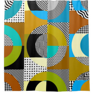 Rideaux De Douche Collage géométrique : cercles, motif vintage.