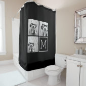 Rideaux De Douche Collage photo noir et blanc avec Monogramme (En situation)