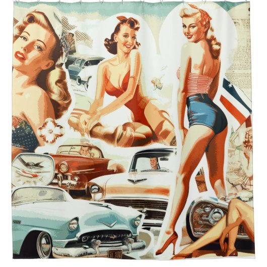 Rideaux De Douche Collage Pinups rétro (Devant)