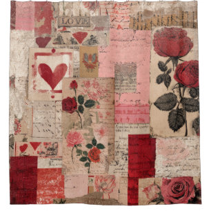 Rideaux De Douche Collage Romantique Vintage Rose (1)