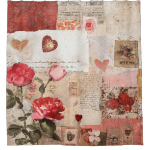 Rideaux De Douche Collage Romantique Vintage Rose (3)